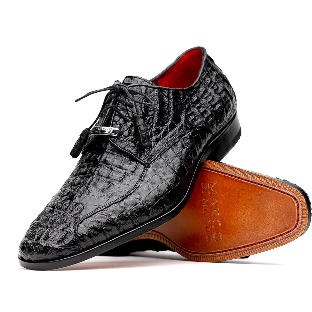 Marco Di Milano Apricena in Black Caiman Crocodile Derby Dress Shoes