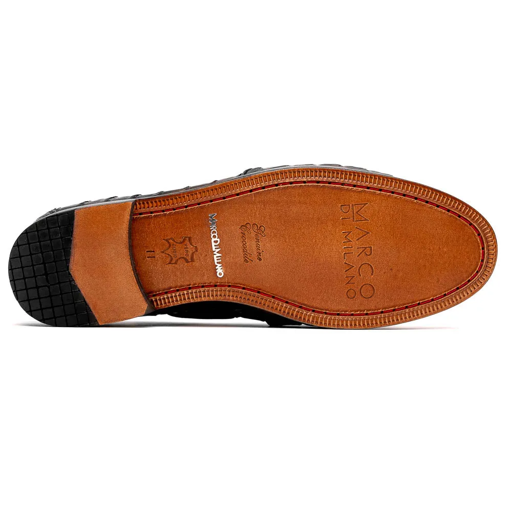 Marco Di Milano Apricena in Black Caiman Crocodile Derby Dress Shoes