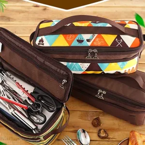 MDybf Cooking Utensils Travel Bag Portable Cookware Storage Pouch Toiletry Cosmetic Bag for Outdoor Camping Barbecue (Coffee) (Color : Coffee)