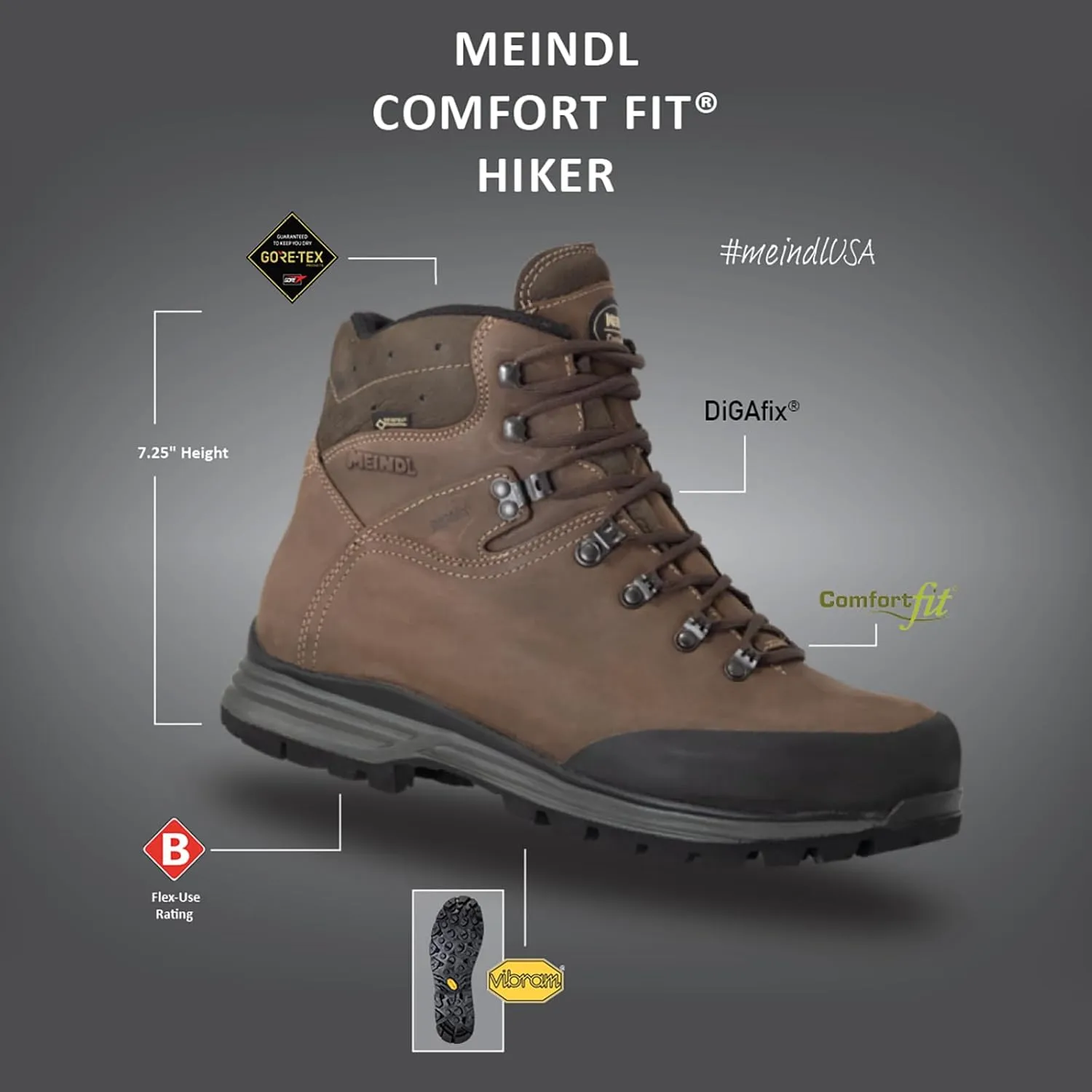 Meindl Men's Comfort-Fit 7-inch Hiker | Gore-Tex Waterproof Hiking Boots | Wide Toe Box