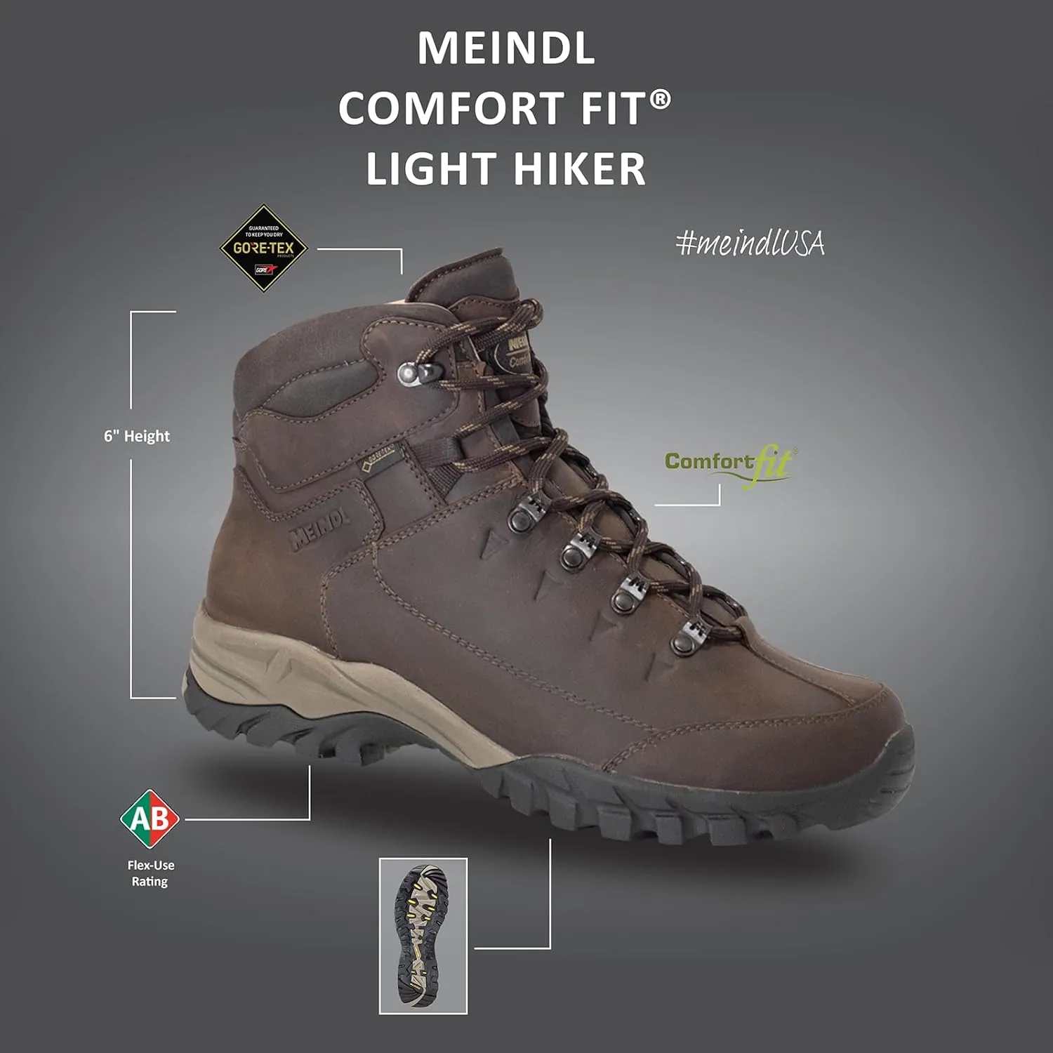 Meindl Men's Comfort-Fit Light Hiker | Gore-Tex Waterproof Hiking Boots | Walking Boots | Wide Toe Box | Made in Italy, Brown