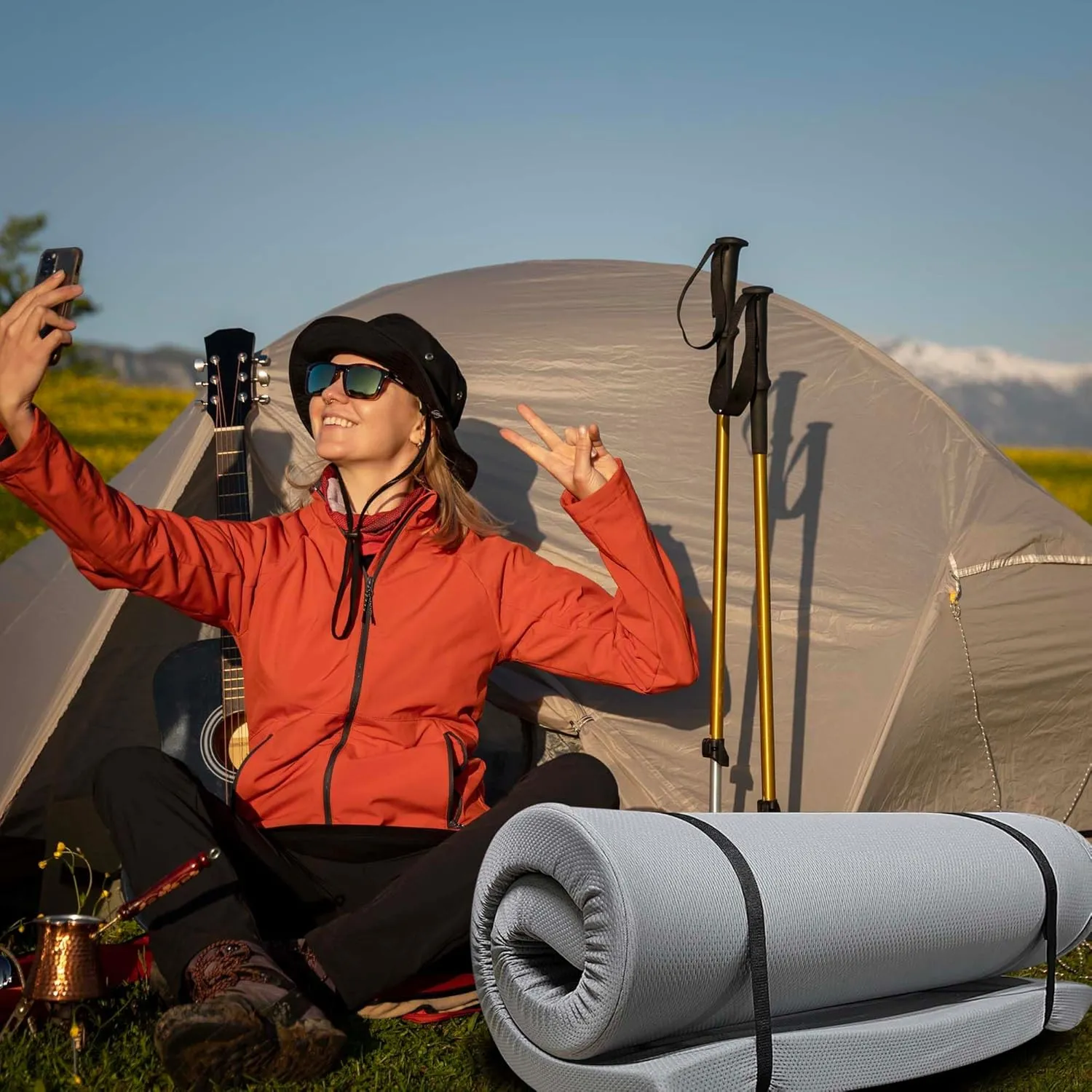 Memory Foam Camping Mattress,Foldable & Portable,CertiPUR-US Certified, Water-Resistant Zipper Cover- Ideal for Outdoor, RV, Guest Bed, Dorm,High-Density Foam for Support & Comfort
