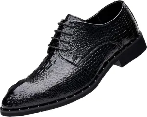 Men's Black Crocodile Leather Oxford Dress Shoes, Lace-Up Formal Shoes for Wedding, Party, Business, British Style Tuxedo Shoes