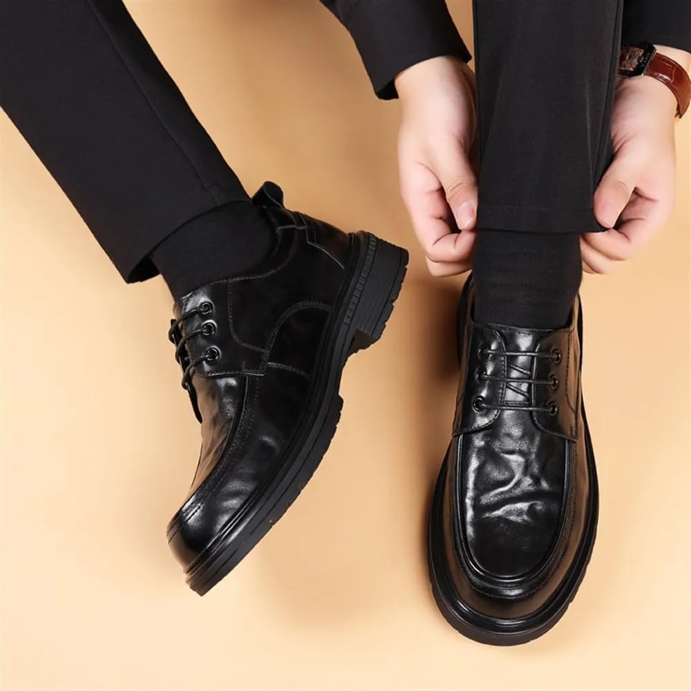 Men's Black Oxford Dress Shoes, Cowhide Leather Formal & Casual Shoes for Spring Autumn, Comfortable Modern Design, Popular Trendy Men’s Leather Shoes
