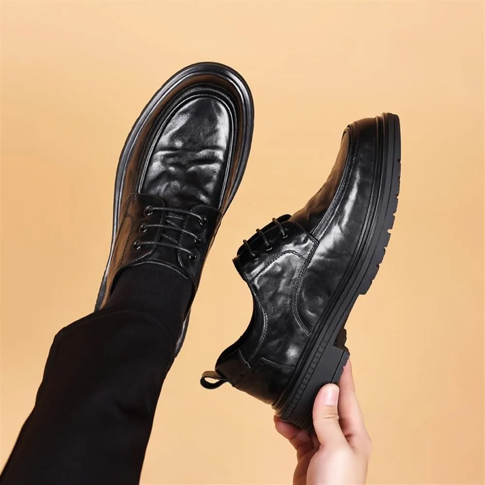 Men's Black Oxford Dress Shoes, Cowhide Leather Formal & Casual Shoes for Spring Autumn, Comfortable Modern Design, Popular Trendy Men’s Leather Shoes