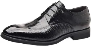 Men's Breathable Leather Wingtip Brogue Oxford Men's Alligator Crocodile Print Oxfords Fashion Lace Up Dress Shoes