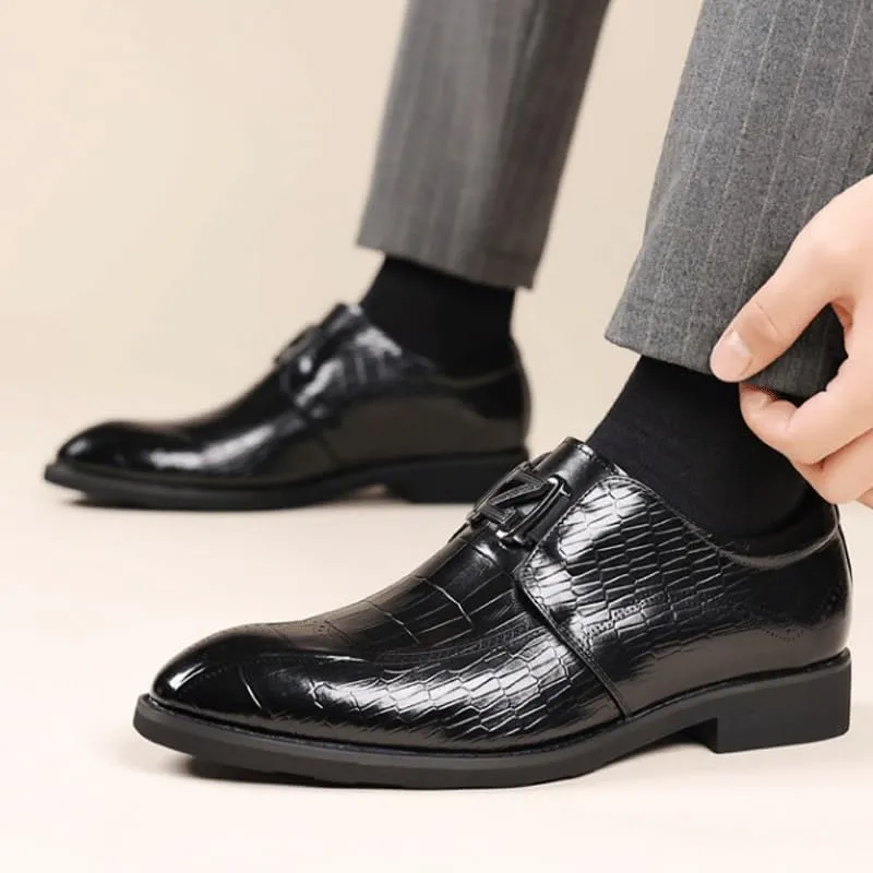 Men's Breathable Leather Wingtip Brogue Oxford Men's Alligator Crocodile Print Oxfords Fashion Lace Up Dress Shoes