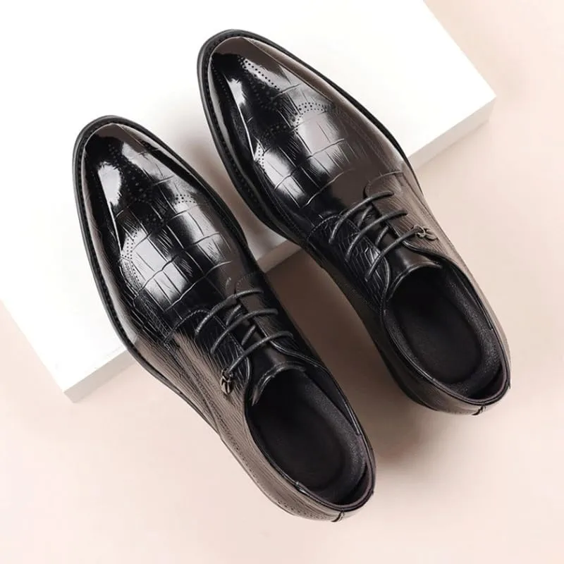 Men's Breathable Leather Wingtip Brogue Oxford Men's Alligator Crocodile Print Oxfords Fashion Lace Up Dress Shoes