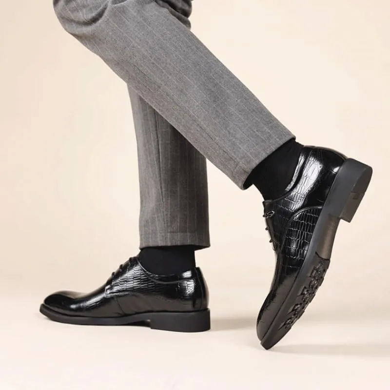 Men's Breathable Leather Wingtip Brogue Oxford Men's Alligator Crocodile Print Oxfords Fashion Lace Up Dress Shoes