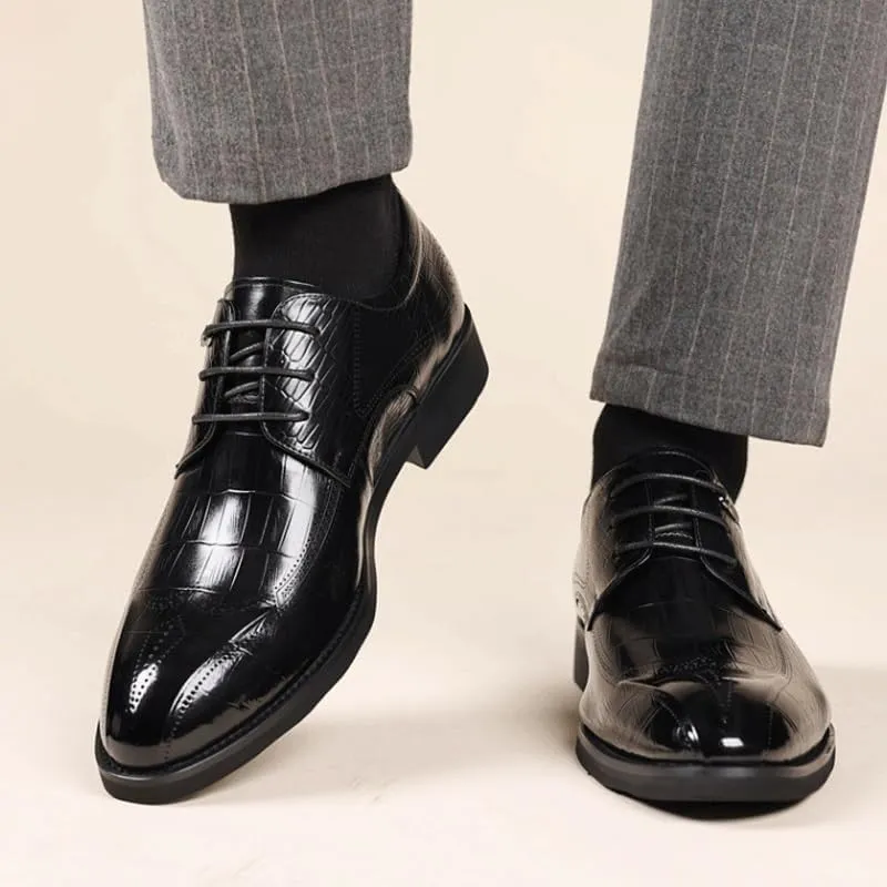 Men's Breathable Leather Wingtip Brogue Oxford Men's Alligator Crocodile Print Oxfords Fashion Lace Up Dress Shoes