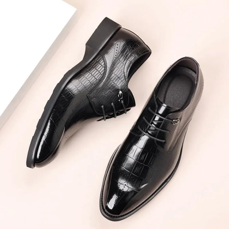 Men's Breathable Leather Wingtip Brogue Oxford Men's Alligator Crocodile Print Oxfords Fashion Lace Up Dress Shoes