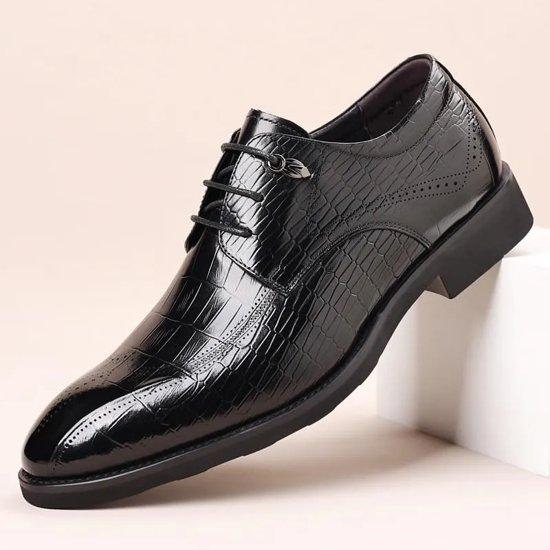 Men's Breathable Leather Wingtip Brogue Oxford Men's Alligator Crocodile Print Oxfords Fashion Lace Up Dress Shoes