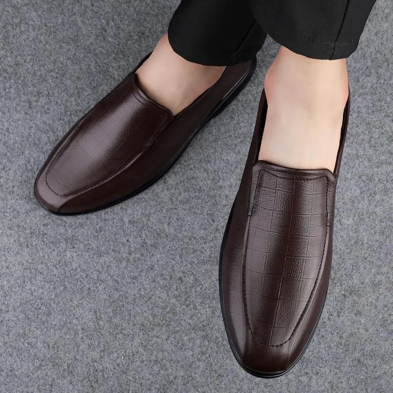 Men's Breathable Slip-On Oxford Shoes, Designer Casual Office Driving Shoes, Cowhide Crocodile Print