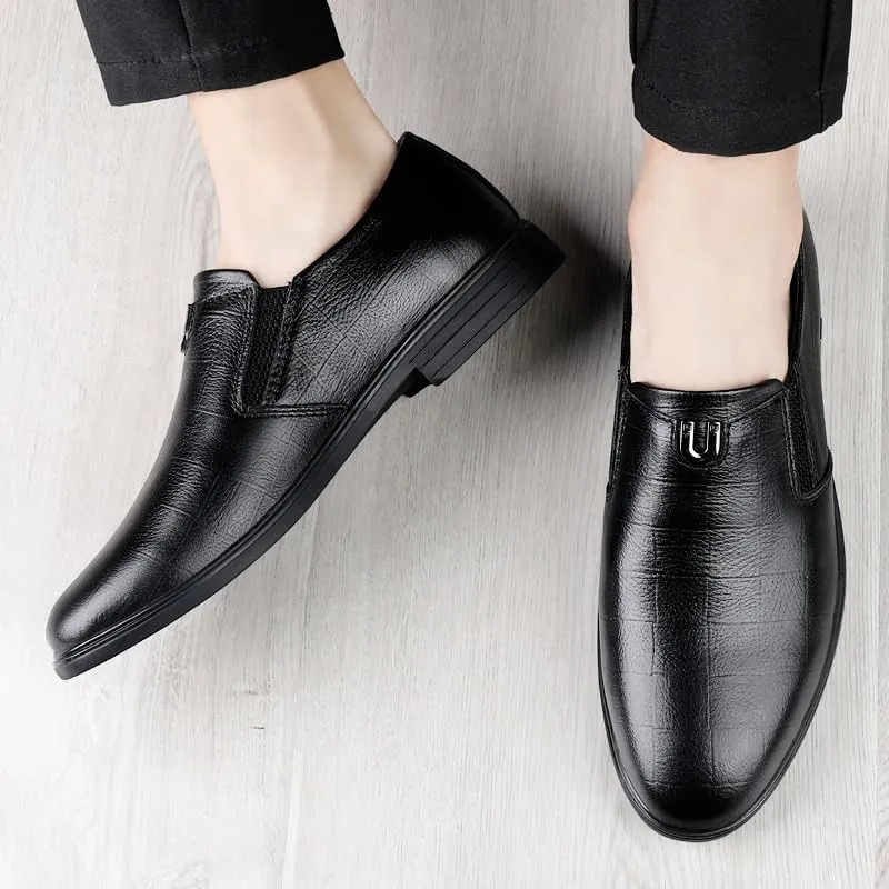 Men's Casual Business Formal Shoes Genuine Leather Oxford Shoes Mens Slip On Wingtip Derby Shoes(Black,7.5)