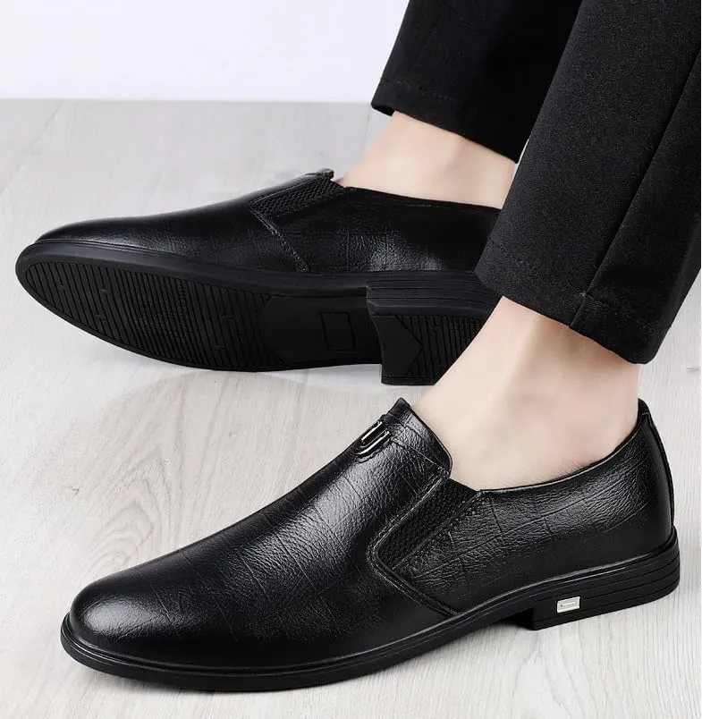 Men's Casual Business Formal Shoes Genuine Leather Oxford Shoes Mens Slip On Wingtip Derby Shoes(Black,7.5)