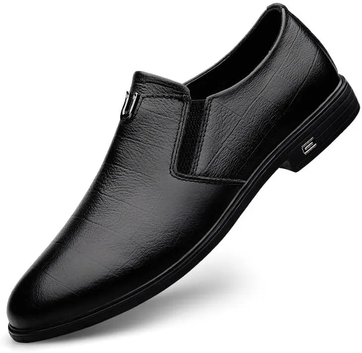 Men's Casual Business Formal Shoes Genuine Leather Oxford Shoes Mens Slip On Wingtip Derby Shoes(Black,7.5)