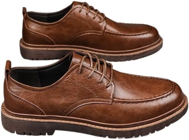 Men's Casual Business Shoes Breathable Lining Lace-ups Shoes Lightweight Non-Slip Rubber Soft Sole Comfortable Dress Polished Craft Shoes for Men(White-Patch Five-Pointed star4,10)