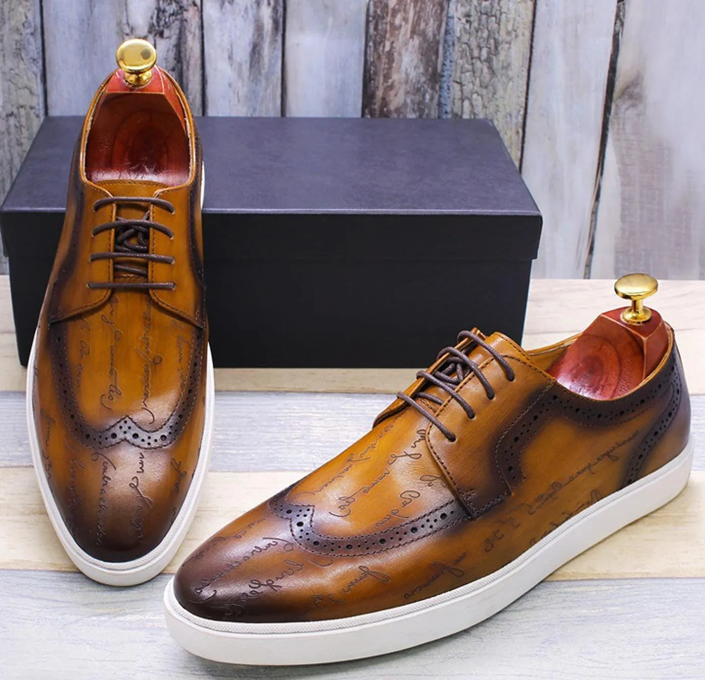 Mens Casual Shoes Flat Shoes Genunie Leather Wingtip Brogues Dress Derby Modern Shoes Men's Fashion Prom Wedding Business Oxfords Comfortable Tuxedo Shoes for Men