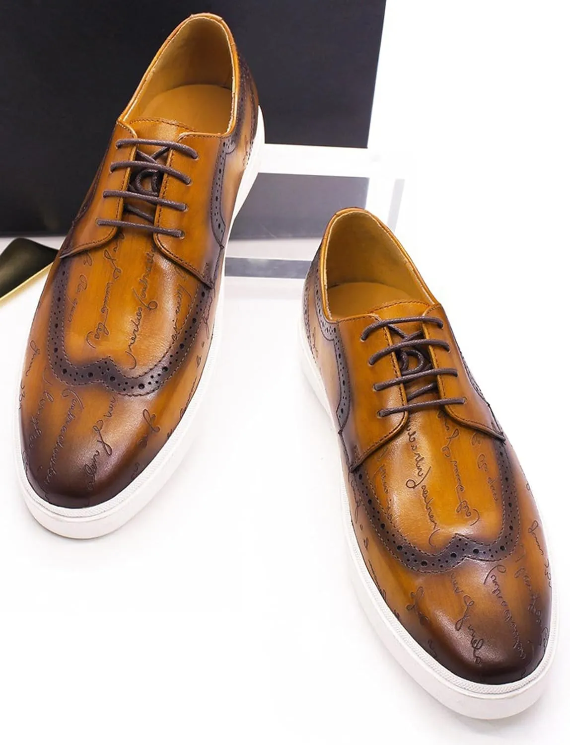 Mens Casual Shoes Flat Shoes Genunie Leather Wingtip Brogues Dress Derby Modern Shoes Men's Fashion Prom Wedding Business Oxfords Comfortable Tuxedo Shoes for Men