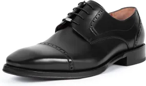 Men's Chunky Low Heel Dress Oxfords Flat Shoes Brogue Genuine Leather Lace-Up Derby Shoes
