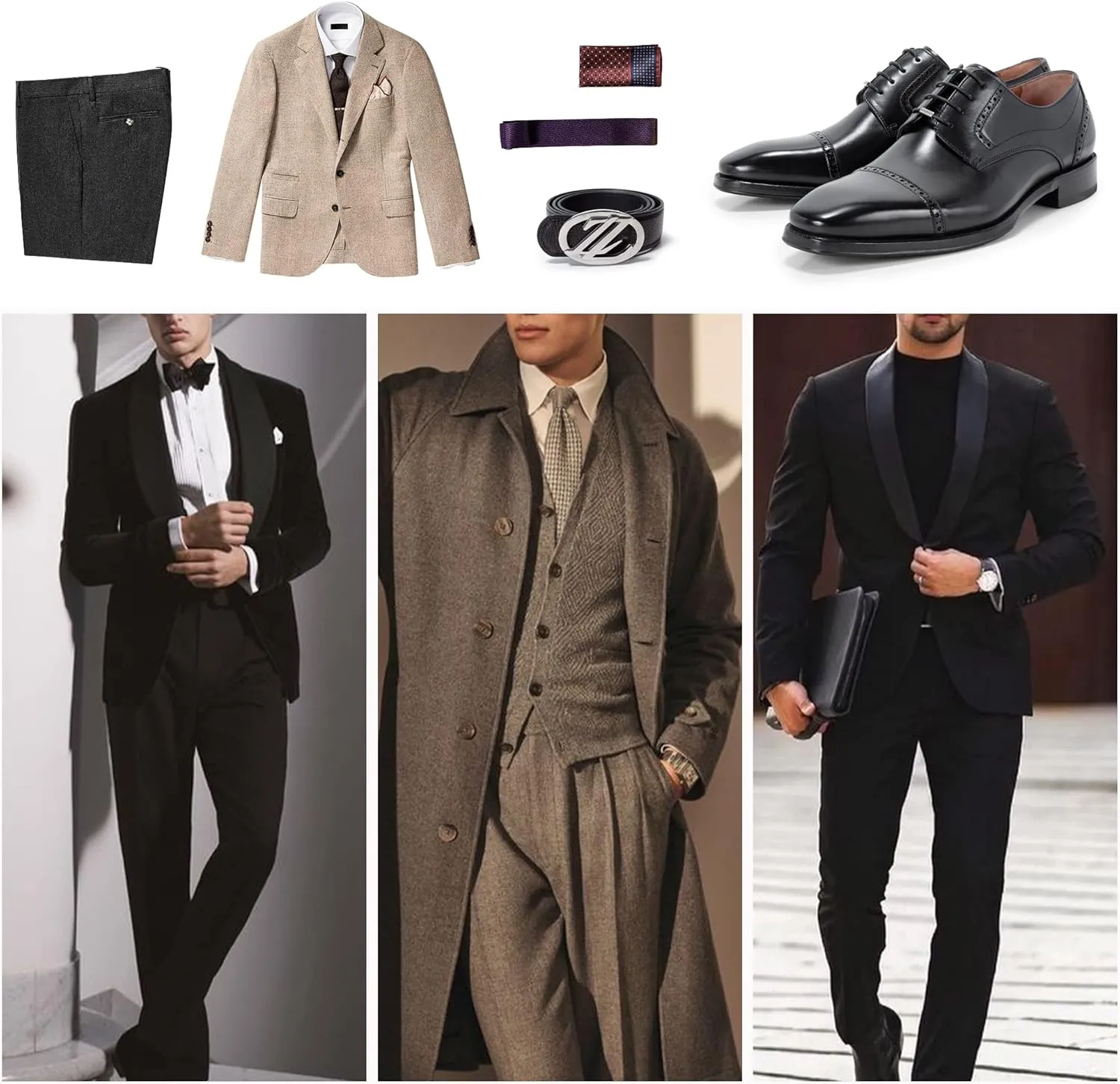 Men's Chunky Low Heel Dress Oxfords Flat Shoes Brogue Genuine Leather Lace-Up Derby Shoes