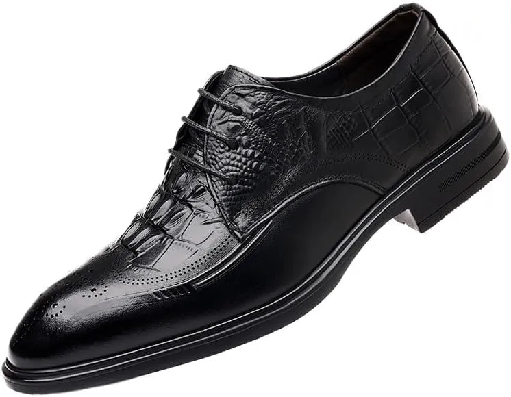 Men's Classic Retro Crocodile Pattern Brogue Shoes, Patent Leather Mens Lace-Up Dress Shoes, Black Business Office Shoes, Men Party Wedding Oxfords