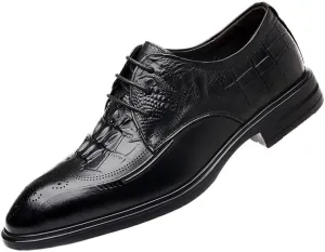 Men's Classic Retro Crocodile Pattern Brogue Shoes, Patent Leather Mens Lace-Up Dress Shoes, Black Business Office Shoes, Men Party Wedding Oxfords