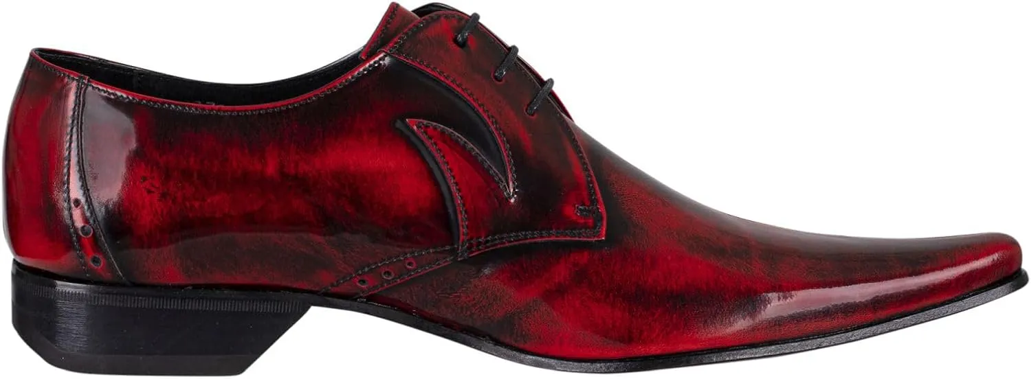 Men's Derby Leather Shoes, Red Polished