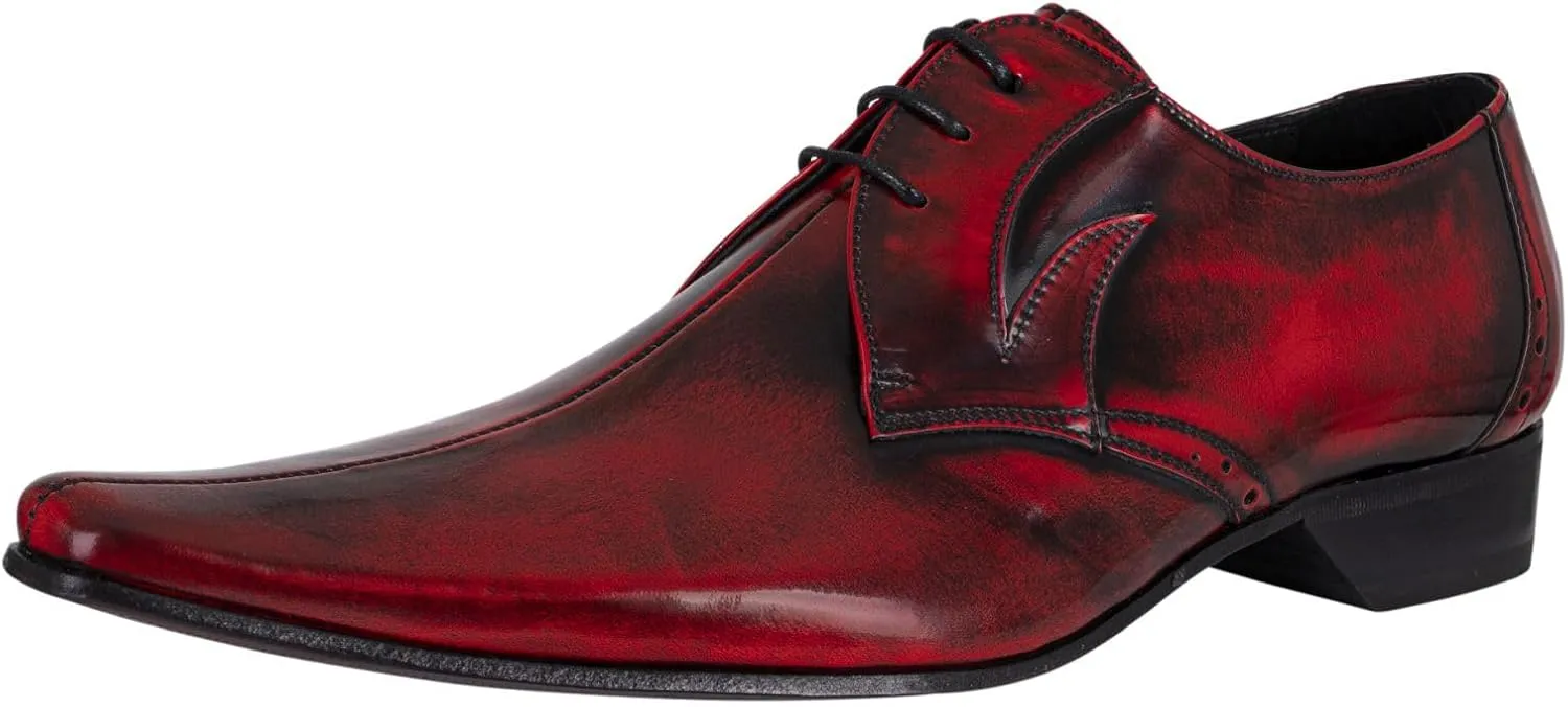 Men's Derby Leather Shoes, Red Polished