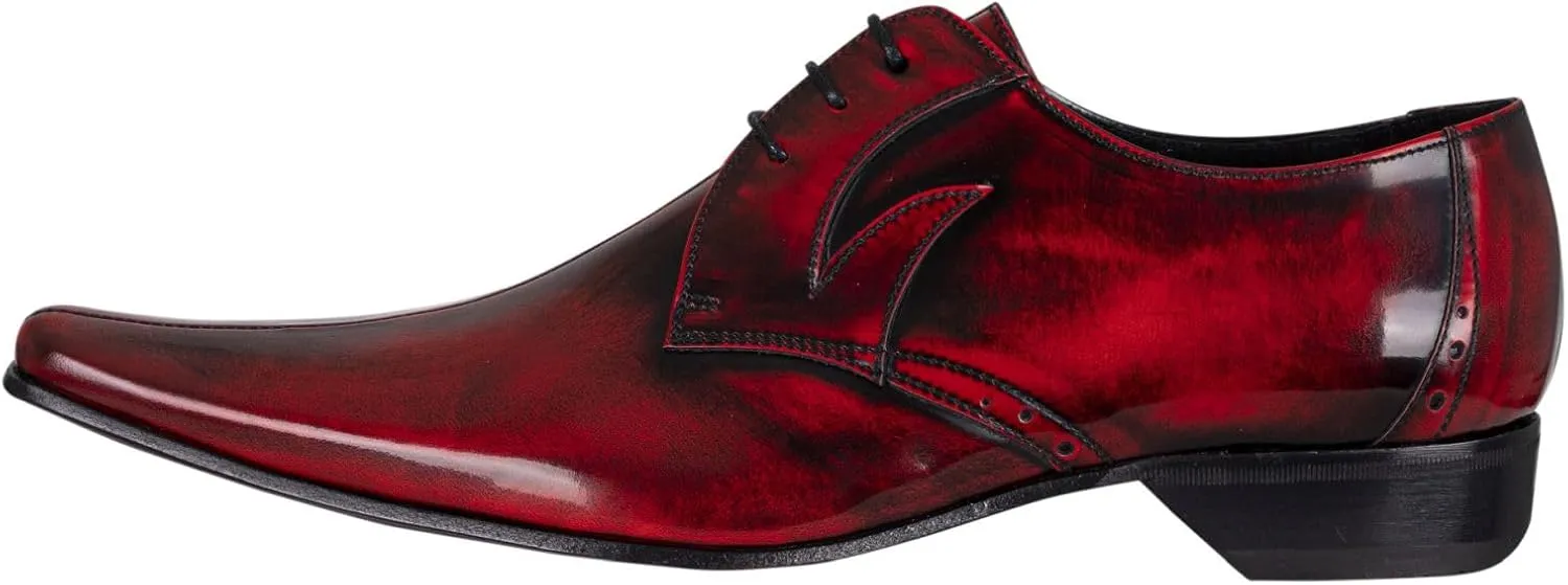 Men's Derby Leather Shoes, Red Polished