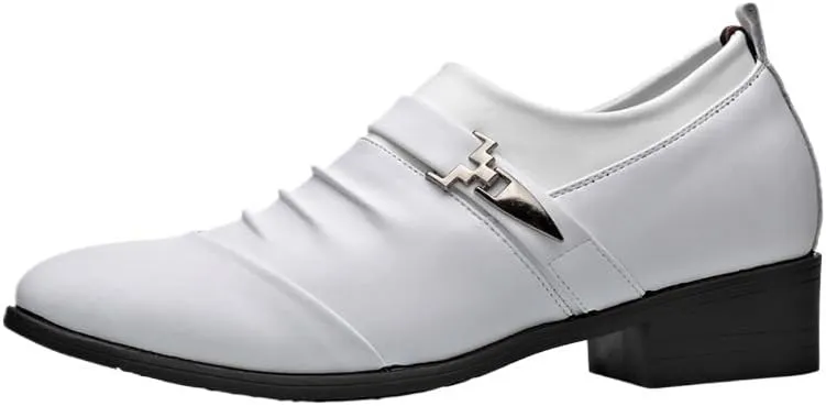 Mens Dress Oxford Shoes Vegan Leather Working Slip On Pointed Toe Non Slip Block Heel Wedding Shoes