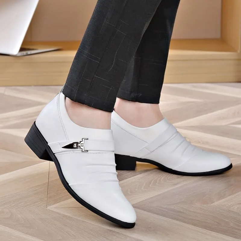 Mens Dress Oxford Shoes Vegan Leather Working Slip On Pointed Toe Non Slip Block Heel Wedding Shoes