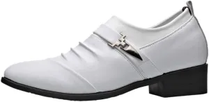 Mens Dress Oxford Shoes Vegan Leather Working Slip On Pointed Toe Non Slip Block Heel Wedding Shoes