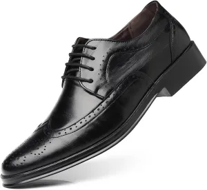 Men's Dress Oxfords Classic Lace Up Wing Tip Brogue Leather Shoes Business Formal Derby Shoes