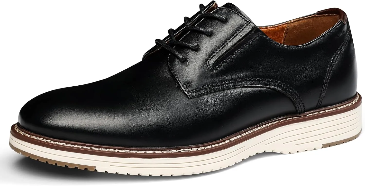 Mens Dress Shoes Genuine Leather Plain Toe Lace Up Mens Casual Dress Shoes Business Comfortable Fomal Mens Oxford Dress Sneakers for Office Wedding Casual
