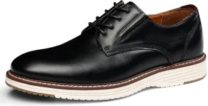 Mens Dress Shoes Genuine Leather Plain Toe Lace Up Mens Casual Dress Shoes Business Comfortable Fomal Mens Oxford Dress Sneakers for Office Wedding Casual