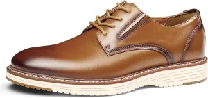 Mens Dress Shoes Genuine Leather Plain Toe Lace Up Mens Casual Dress Shoes Business Comfortable Fomal Mens Oxford Dress Sneakers for Office Wedding Casual