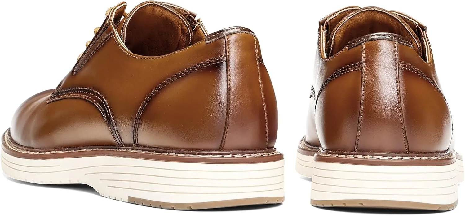 Mens Dress Shoes Genuine Leather Plain Toe Lace Up Mens Casual Dress Shoes Business Comfortable Fomal Mens Oxford Dress Sneakers for Office Wedding Casual