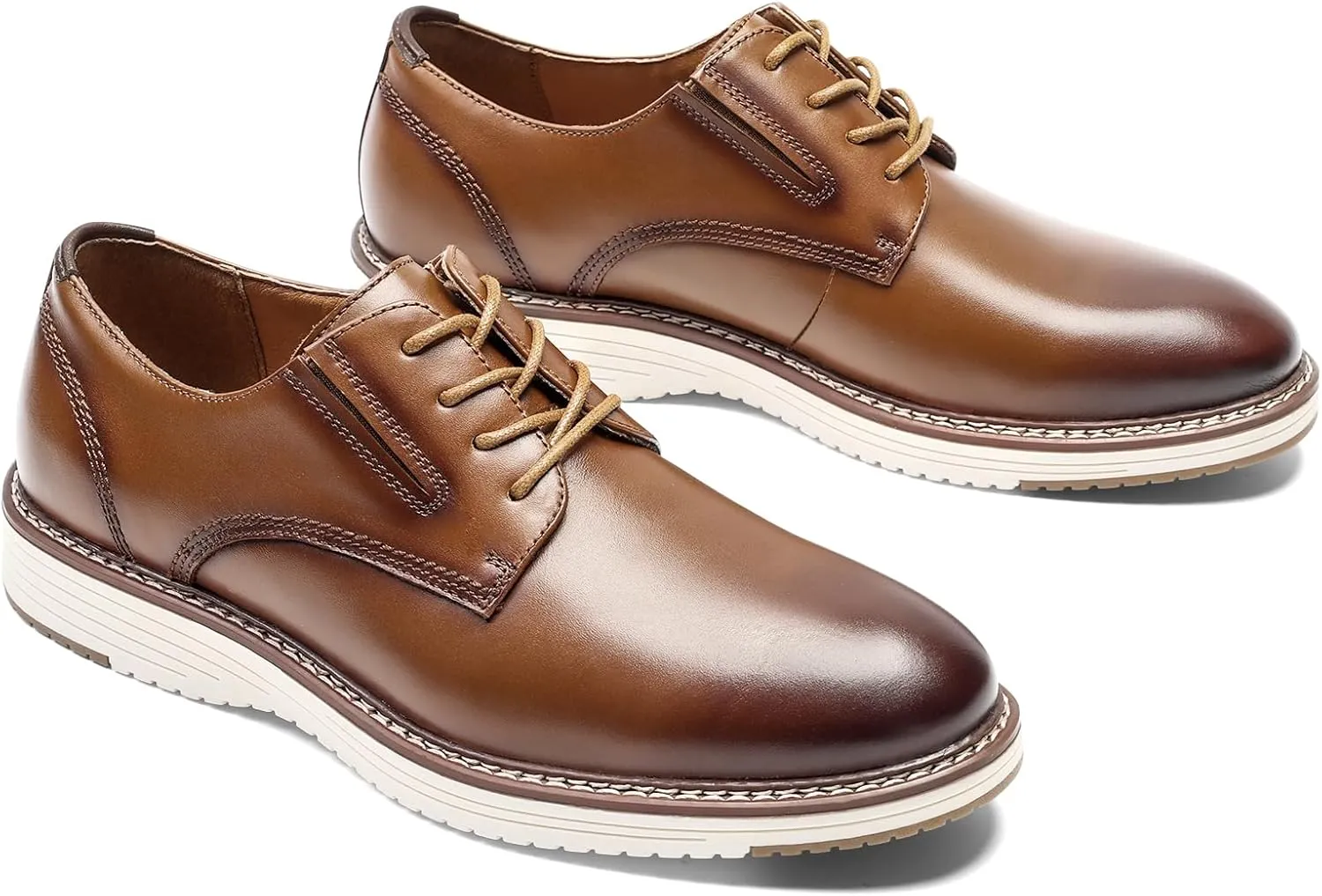 Mens Dress Shoes Genuine Leather Plain Toe Lace Up Mens Casual Dress Shoes Business Comfortable Fomal Mens Oxford Dress Sneakers for Office Wedding Casual