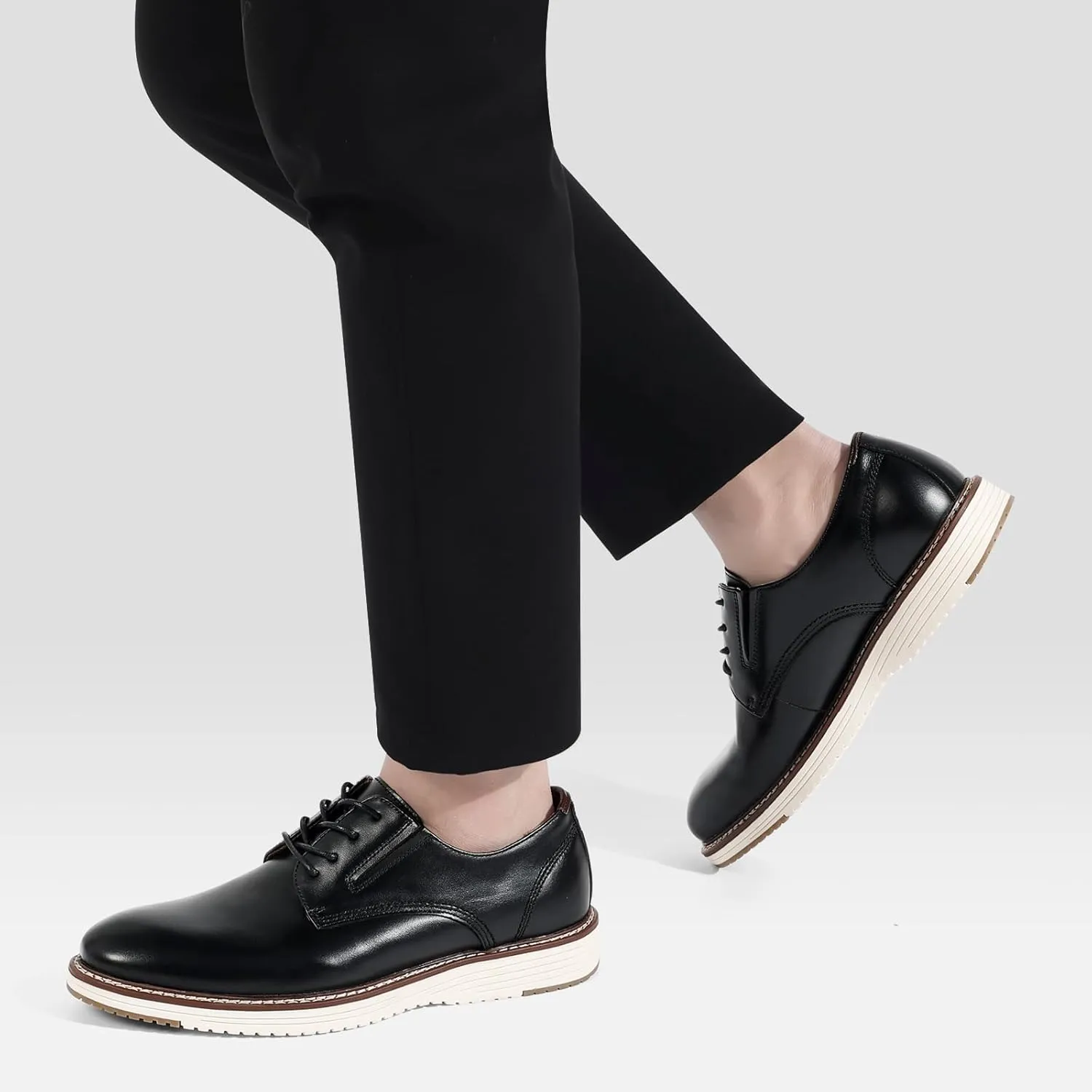 Mens Dress Shoes Genuine Leather Plain Toe Lace Up Mens Casual Dress Shoes Business Comfortable Fomal Mens Oxford Dress Sneakers for Office Wedding Casual