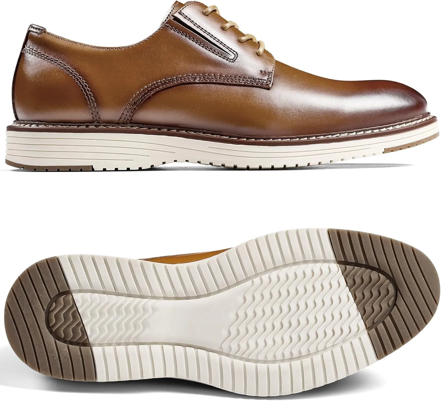 Mens Dress Shoes Genuine Leather Plain Toe Lace Up Mens Casual Dress Shoes Business Comfortable Fomal Mens Oxford Dress Sneakers for Office Wedding Casual