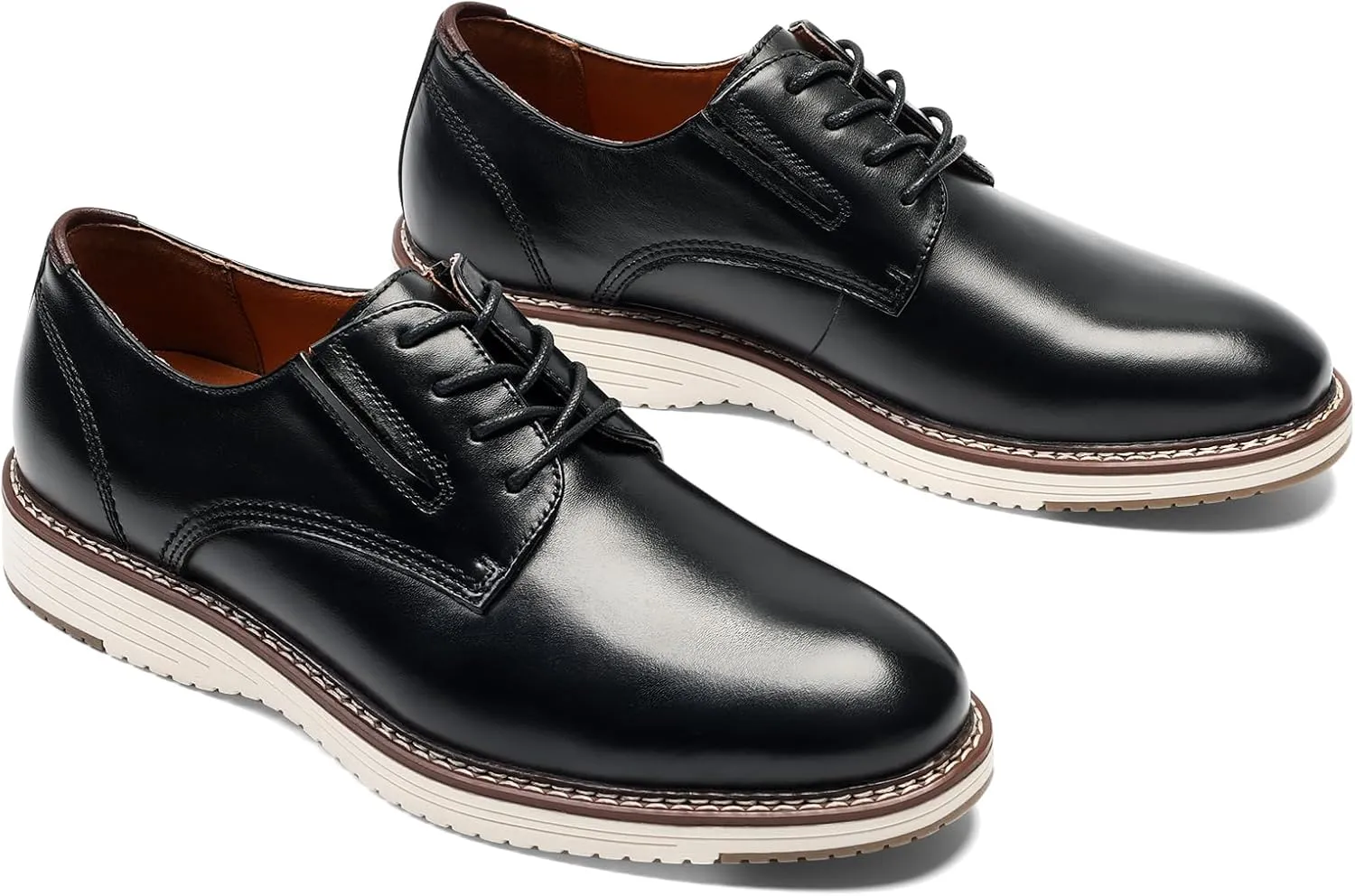 Mens Dress Shoes Genuine Leather Plain Toe Lace Up Mens Casual Dress Shoes Business Comfortable Fomal Mens Oxford Dress Sneakers for Office Wedding Casual