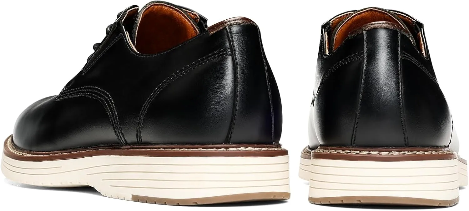 Mens Dress Shoes Genuine Leather Plain Toe Lace Up Mens Casual Dress Shoes Business Comfortable Fomal Mens Oxford Dress Sneakers for Office Wedding Casual