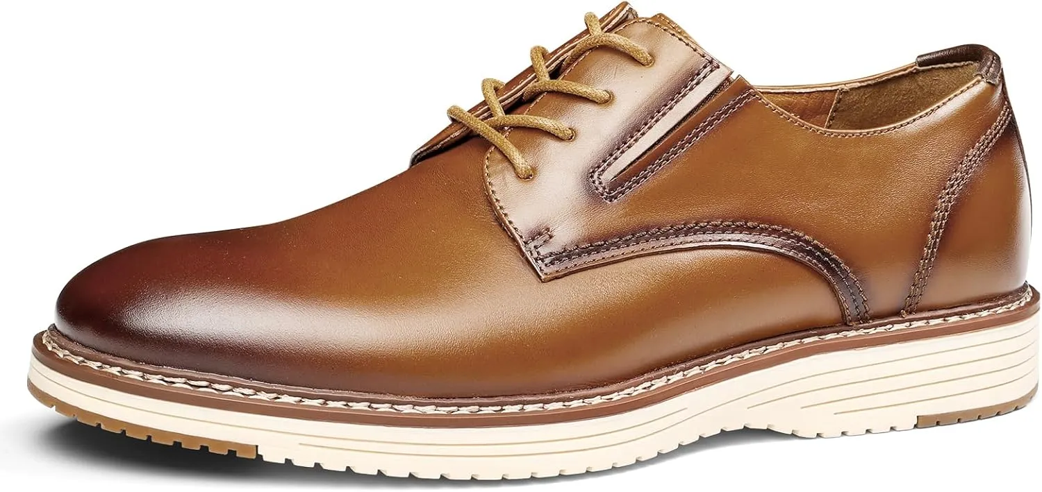 Mens Dress Shoes Genuine Leather Plain Toe Lace Up Mens Casual Dress Shoes Business Comfortable Fomal Mens Oxford Dress Sneakers for Office Wedding Casual