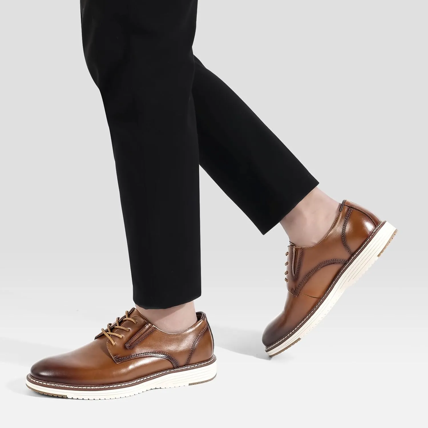 Mens Dress Shoes Genuine Leather Plain Toe Lace Up Mens Casual Dress Shoes Business Comfortable Fomal Mens Oxford Dress Sneakers for Office Wedding Casual