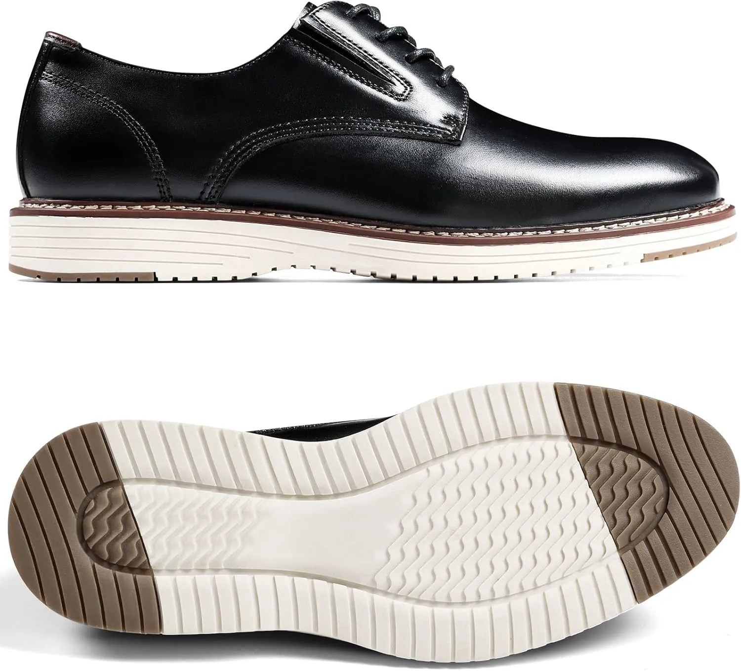 Mens Dress Shoes Genuine Leather Plain Toe Lace Up Mens Casual Dress Shoes Business Comfortable Fomal Mens Oxford Dress Sneakers for Office Wedding Casual