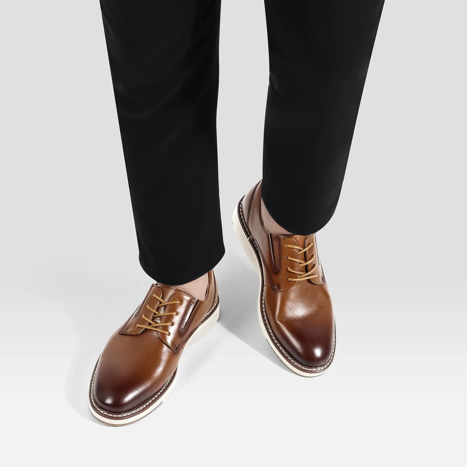 Mens Dress Shoes Genuine Leather Plain Toe Lace Up Mens Casual Dress Shoes Business Comfortable Fomal Mens Oxford Dress Sneakers for Office Wedding Casual