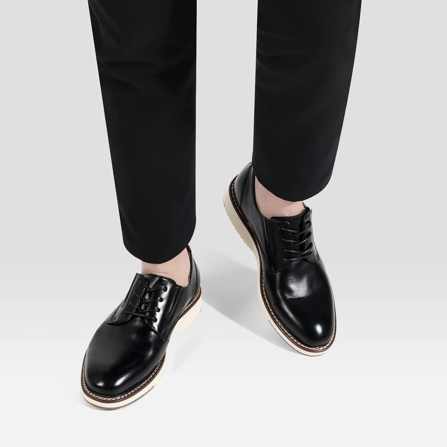 Mens Dress Shoes Genuine Leather Plain Toe Lace Up Mens Casual Dress Shoes Business Comfortable Fomal Mens Oxford Dress Sneakers for Office Wedding Casual