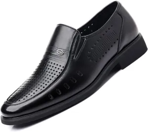 Men's Fashion Classic Dress Shoes Non-Slip Pointed Toe Softsole Hollow Mesh Breathable Business Oxford Shoes