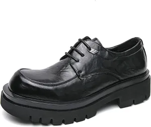 Men's Fashion Lace Up Platform Oxfords Vintage Leather Comfort Non Slip Derby Shoes Work Office Business Height-Increasing Dress Shoes